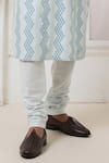 Darshika Menswear_Blue Cotton Silk Printed Zig Zag Panelled Pleat Kurta And Churidar Set _Online_at_Aza_Fashions