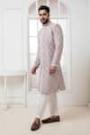 Buy_Darshika Menswear_Pink Silk Blend Embroidered Thread Geometric Sherwani And Pant Set _Online_at_Aza_Fashions