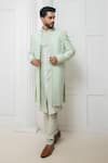 Darshika Menswear_Green Silk Embroidered Thread Sherwani Jacket Churidar Set _Online_at_Aza_Fashions