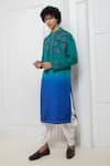 Buy_Darshika Menswear_Blue Silk Embroidered Elephant Motif Ombre Kurta And Pant Set _at_Aza_Fashions