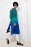 Shop_Darshika Menswear_Blue Silk Embroidered Elephant Motif Ombre Kurta And Pant Set _at_Aza_Fashions