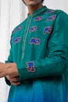 Shop_Darshika Menswear_Blue Silk Embroidered Elephant Motif Ombre Kurta And Pant Set _Online_at_Aza_Fashions