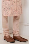 Darshika Menswear_Pink Raw Silk Embroidered Sequin Floral Motif Sherwani Churidar Set _Online_at_Aza_Fashions