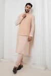 Shop_Darshika Menswear_Pink Silk Embroidered Thread Geometric Bundi Kurta Set _at_Aza_Fashions