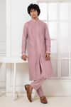 Darshika Menswear_Purple Cotton Silk Pintucked Kurta And Pyjama Set _Online_at_Aza_Fashions