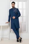 Buy_Darshika Menswear_Blue Suiting Embroidered Motif Placement Bandhgala And Straight Pant Set _at_Aza_Fashions