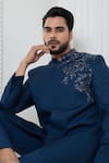 Buy_Darshika Menswear_Blue Suiting Embroidered Motif Placement Bandhgala And Straight Pant Set _Online_at_Aza_Fashions