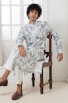 Shop_Darshika Menswear_White Chanderi Printed Wildflower Kurta And Pyjama Set _at_Aza_Fashions