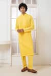 Buy_Darshika Menswear_Yellow Cotton Silk Crushed Pintucked Kurta And Pant Set _at_Aza_Fashions