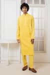 Shop_Darshika Menswear_Yellow Cotton Silk Crushed Pintucked Kurta And Pant Set _at_Aza_Fashions