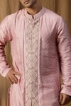 Kudrat Couture_Pink Silk Embroidered Dabka Sherwani Jacket Churidar Set _Online