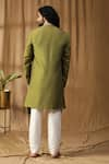 Shop_Kudrat Couture_Green Silk Embroidered Moti Asymmetric Sherwani And Pant Set _at_Aza_Fashions