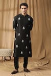 Buy_Kudrat Couture_Black Chanderi Silk Embroidered Pearl Motif Kurta And Churidar Set _at_Aza_Fashions