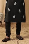 Kudrat Couture_Black Chanderi Silk Embroidered Pearl Motif Kurta And Churidar Set _Online_at_Aza_Fashions