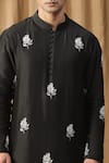 Buy_Kudrat Couture_Black Chanderi Silk Embroidered Pearl Motif Kurta And Churidar Set _Online_at_Aza_Fashions