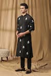 Shop_Kudrat Couture_Black Chanderi Silk Embroidered Pearl Motif Kurta And Churidar Set _Online_at_Aza_Fashions