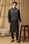 Buy_Kudrat Couture_Black Chanderi Silk Embroidered Gota Zari Kurta And Churidar Set _at_Aza_Fashions