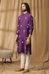 Shop_Kudrat Couture_Purple Chanderi Silk Embroidered Pearl Kurta And Churidar Set _Online_at_Aza_Fashions