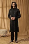 Buy_Kudrat Couture_Black Silk Embroidered Zardosi Rooh Chanderi Motif Kurta And Pant Set _at_Aza_Fashions