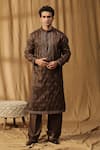 Buy_Kudrat Couture_Brown Silk Embroidered Bead Rooh Kurta And Salwar Set _at_Aza_Fashions