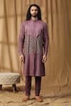 Kudrat Couture_Purple Chanderi Silk Embroidered Moti Panel Kurta And Churidar Set _Online_at_Aza_Fashions