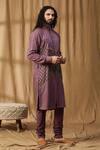 Shop_Kudrat Couture_Purple Chanderi Silk Embroidered Moti Panel Kurta And Churidar Set _Online_at_Aza_Fashions