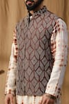 Buy_Kudrat Couture_Brown Chanderi Silk Embroidered Resham Geometric Bundi Kurta Set 