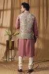 Shop_Kudrat Couture_Pink Silk Embroidered Thread Asymmetric Bundi Kurta Set _at_Aza_Fashions