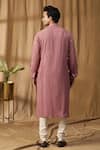 Buy_Kudrat Couture_Pink Silk Embroidered Thread Asymmetric Bundi Kurta Set 