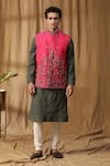 Buy_Kudrat Couture_Pink Silk Embroidered Thread Vanraaj Dual Toned Bundi Kurta Set _at_Aza_Fashions