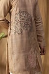 Shop_Kudrat Couture_Beige Silk Embroidered Cutdana Buddha Asymmetric Panel Kurta And Pant Set 