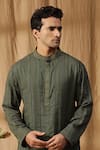 Shop_Kudrat Couture_Green Cotton Textured Kurta And Churidar Set _at_Aza_Fashions