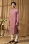 Buy_Kudrat Couture_Pink Cotton Embroidered Zari Resham Anchored Kurta And Churidar Set _at_Aza_Fashions