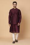 Buy_Kudrat Couture_Maroon Raw Silk Plain Pleated Panelled Kurta Set _at_Aza_Fashions