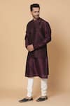 Kudrat Couture_Maroon Raw Silk Plain Pleated Panelled Kurta Set _Online_at_Aza_Fashions