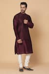 Buy_Kudrat Couture_Maroon Raw Silk Plain Pleated Panelled Kurta Set _Online_at_Aza_Fashions