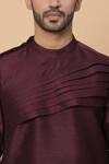 Shop_Kudrat Couture_Maroon Raw Silk Plain Pleated Panelled Kurta Set _Online_at_Aza_Fashions