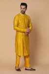 Shop_Kudrat Couture_Yellow Chanderi Silk Embroidery Zardozi Teer Kurta Set _Online_at_Aza_Fashions