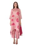 Clos_Pink Handloom Printed Floral Mandarin Kaftan And Pant Set _at_Aza_Fashions