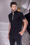 AMIT ARORA_Black Poly-knit Textured Threadwork Knitted T-shirt _Online_at_Aza_Fashions