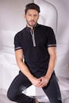 Buy_AMIT ARORA_Black Poly-knit Textured Threadwork Knitted T-shirt _Online_at_Aza_Fashions