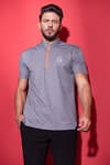 Buy_AMIT ARORA_Grey Poly-knit Knitted Threadwork Half Sleeve T-shirt _at_Aza_Fashions