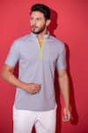 Buy_AMIT ARORA_Grey Poly-knit Knitted Threadwork Half Sleeve T-shirt _at_Aza_Fashions