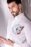 AMIT ARORA_White Cotton Lycra Printed Butterfly Placement Shirt _Online_at_Aza_Fashions