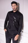 Buy_AMIT ARORA_Black Cotton Lycra Printed Abstract Tonal Shirt _at_Aza_Fashions