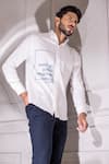 AMIT ARORA_White Cotton Lycra Embellished Bead Slogan Shirt _Online_at_Aza_Fashions