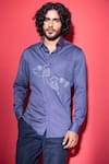 Buy_AMIT ARORA_Blue Cotton Knit Threadwork Abstract Shirt _at_Aza_Fashions