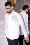 Buy_AMIT ARORA_White Cotton Knit Threadwork Tiger Shirt _at_Aza_Fashions