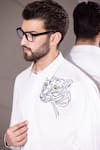 AMIT ARORA_White Cotton Knit Threadwork Tiger Shirt _Online_at_Aza_Fashions