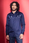 Buy_AMIT ARORA_Blue Cotton Knit Threadwork Doodle Shirt _at_Aza_Fashions